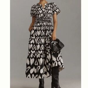 Anthropologie Black and White Heart Maxi Dress